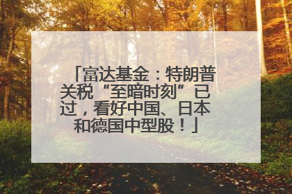 富达基金：特朗普关税“至暗时刻”已过，看好中国、日本和德国中型股！