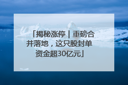 揭秘涨停｜重磅合并落地，这只股封单资金超30亿元